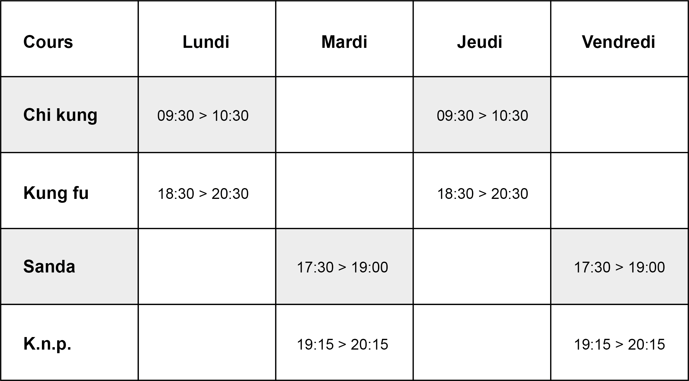 Horaires cours adultes new