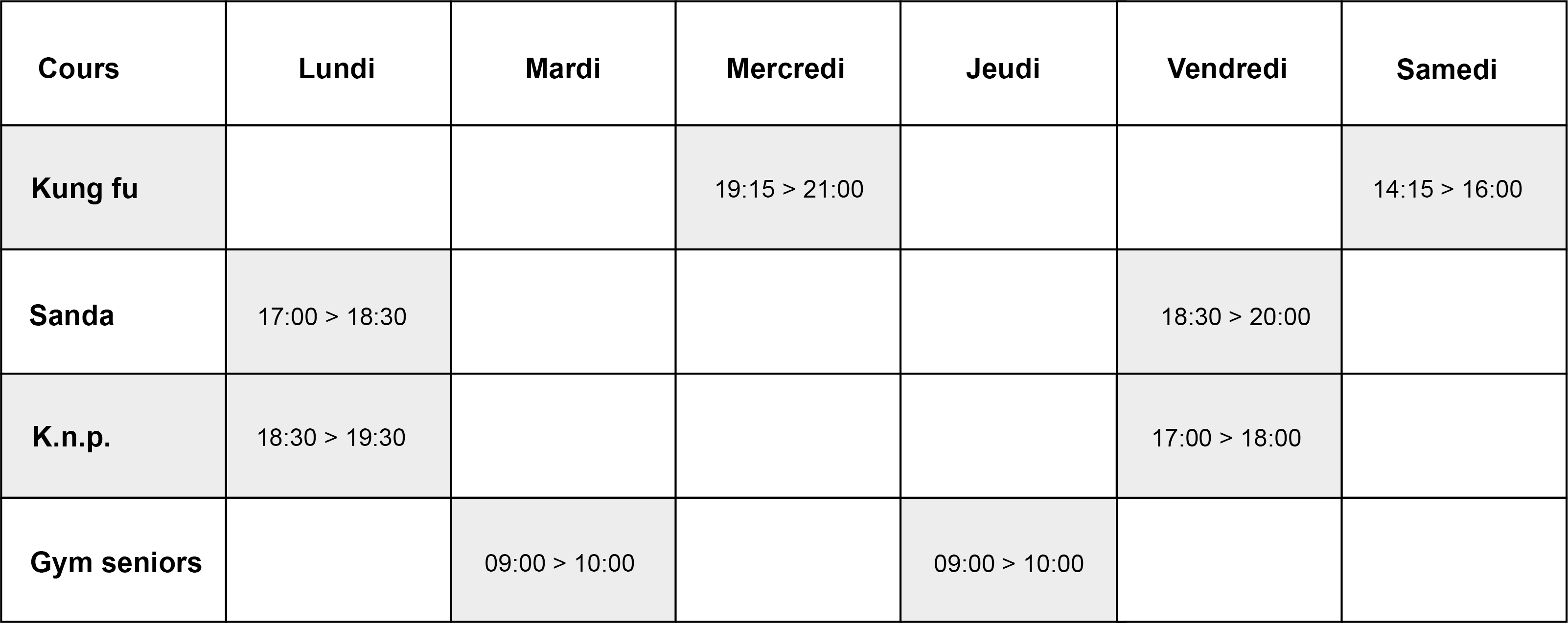 Horaires cours adultes MSG